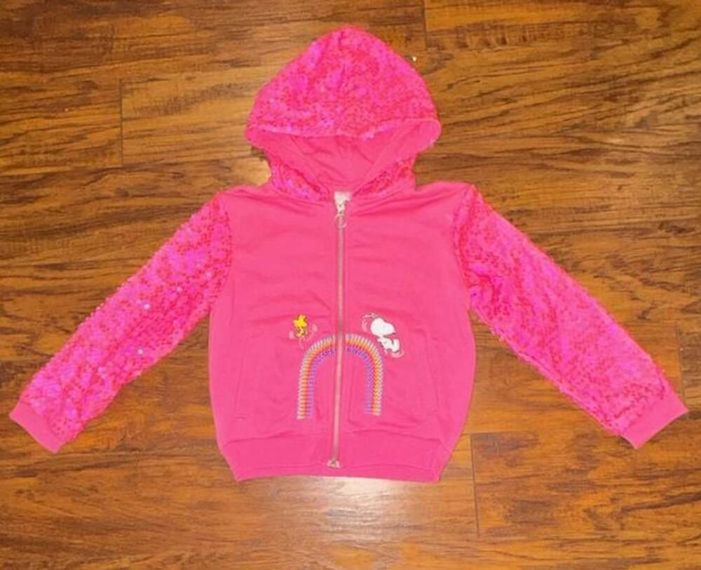 365 Kids From Garanimals Peanuts Snoopy Sequins Zip Hoodie Size 5 Pink - Girl’s